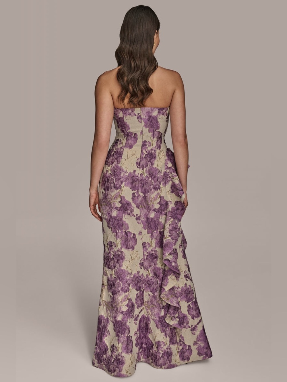 Donna Karan New York Floral Brocade Strapless Ruffle Gown Purple  Size 14 NWT - Picture 3 of 13